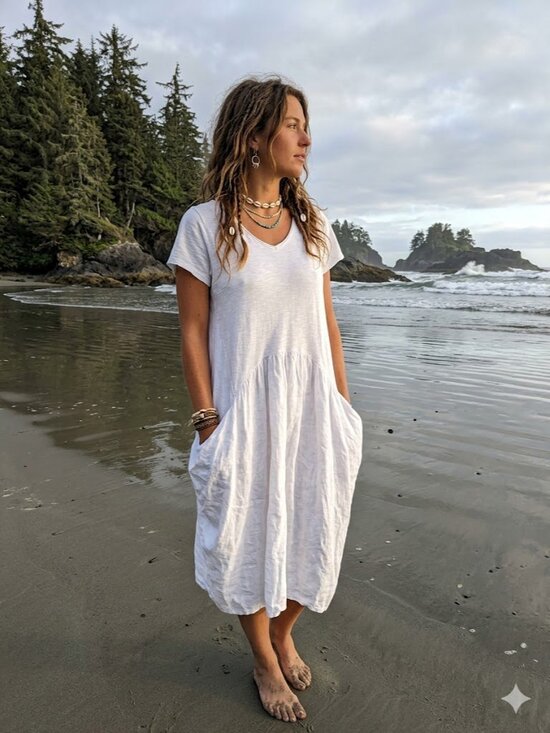 Angela Mara Dresses & Skirts - Linen and Cotton Cozy Pocket Midi Dress